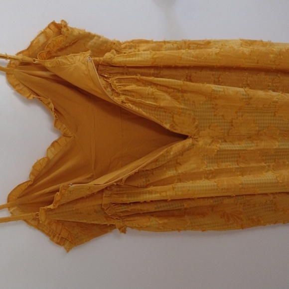 Lulus Charm and Charisma Mustard Yellow Burnout Floral Midi Dress Size L - Picture 13 of 14